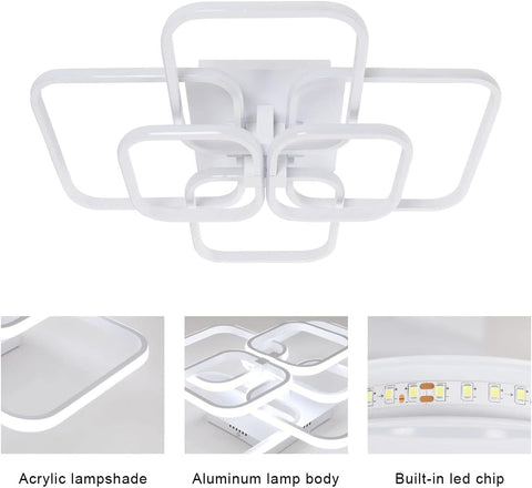 Lámpara de techo LED de 72 W, diseño moderno, círculo cuadrado, lámpara de techo, blanco frío, 6000 K, para sala de estar, dormitorio, comedor, oficina, blanco