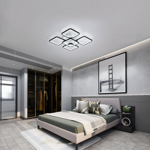 Lámpara de techo LED moderna, lámpara de techo acrílica de 4 + 1 luces, iluminación de techo cuadrada negra 64W 220V, lámpara de techo de luz blanca fría 6500K para sala de estar, dormitorio, estudio (no regulable)