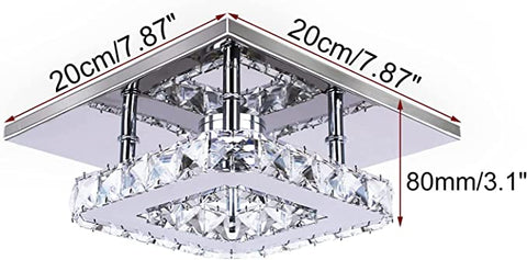 Deckenleuchte aus Kristallglas mit LED 3000K, quadratische Deckenleuchte aus Kristall, integrierte LED-Leuchte mit 15 W, Deckenleuchte aus Kristallglas mit moderner Deckenleuchte, aus Edelstahl gefertigt