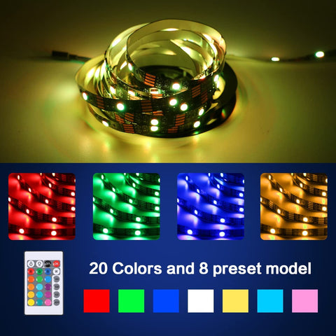 Tira LED de 5M, Tira LED RGB 5050 12V Dormitorio, 20 Colores Regulables, Tira LED Multicolor IP20 Adhesivo 3M Mejorado con Control Remoto de 24 Botones para Decoraciones de Interiores, Fiestas y Navidad