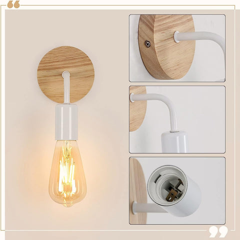 4 Stück Wandleuchte für den Innenbereich, Vintage-Holz-Wandleuchte, E27-Sockel für Schlafzimmer, Wohnzimmer, Flur, Eingangsbereich, weiß