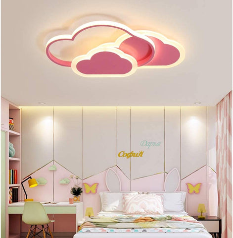 32 W LED-Deckenleuchte, kreative Wolken-Deckenleuchte, dimmbare Fernbedienung 3000 K ~ 6000 K, L42 x B25 x H6 cm, ultradünne rosa Wolken-Deckenleuchte, für Kinderzimmer und Wohnzimmer
