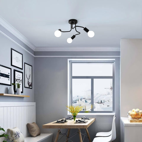 Lámpara de techo industrial E27 Base 3 Lámpara Lámpara de techo para sala de estar Dormitorio Comedor Oficina Negro