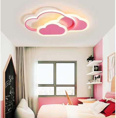 32 W LED-Deckenleuchte, kreative Wolken-Deckenleuchte, dimmbare Fernbedienung 3000 K ~ 6000 K, L42 x B25 x H6 cm, ultradünne rosa Wolken-Deckenleuchte, für Kinderzimmer und Wohnzimmer