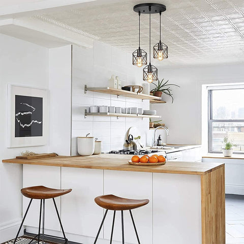 Lámpara colgante industrial de 3 luces con cable ajustable de 120 cm E27 Lámparas de techo de montaje semiempotrado negro utilizadas en cocinas, restaurantes, dormitorios, escaleras (bombilla no incluida)
