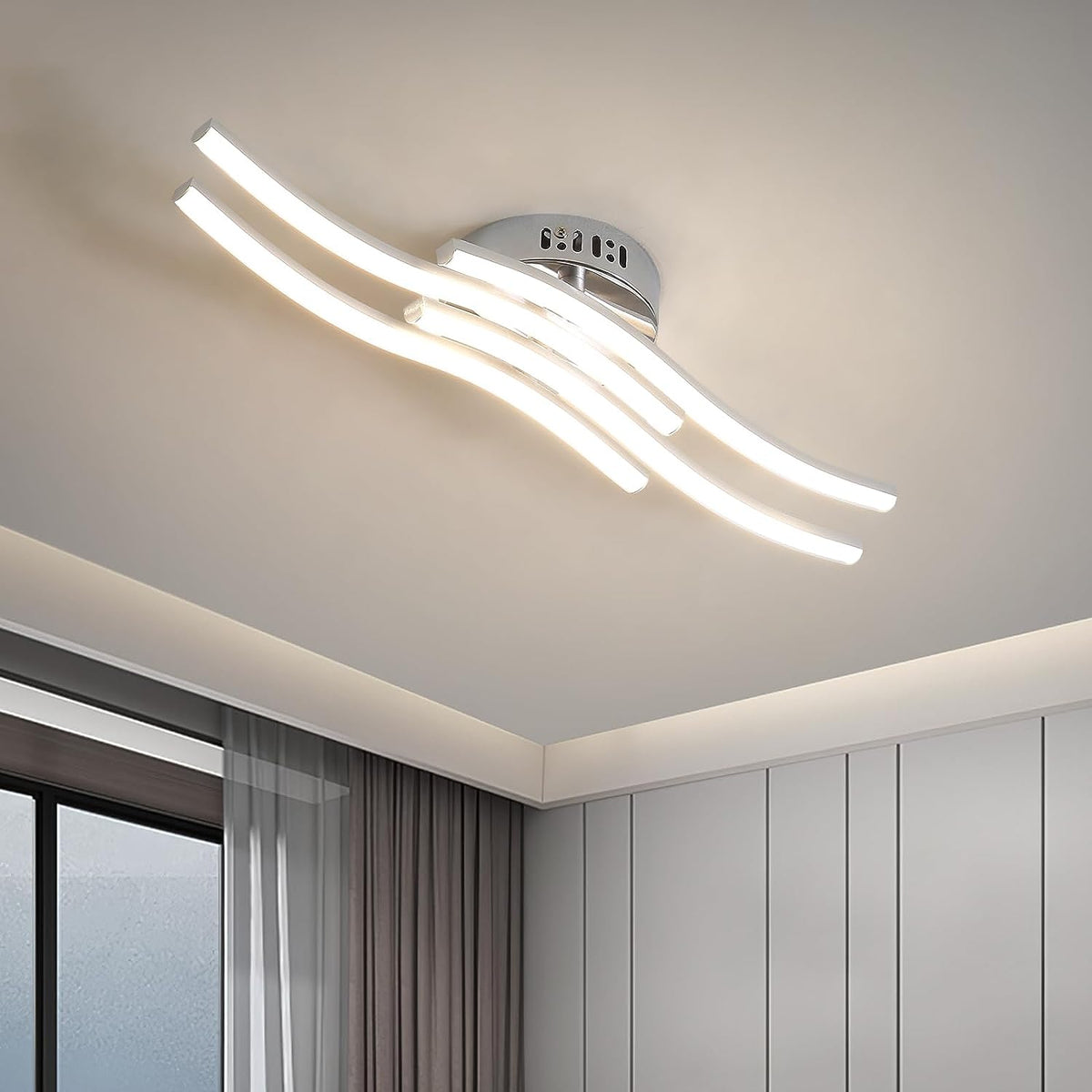 Lámpara de techo LED de diseño moderno con forma de onda, lámpara de techo de 24W, blanco cálido, 3000K, para sala de estar, dormitorio, comedor, oficina