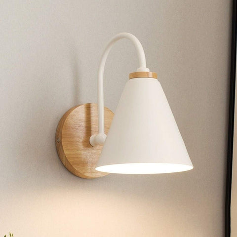 Lámpara de pared de cabecera de madera escandinava con bombilla E27 de 5W (blanco cálido) Para dormitorio, sala de estar, pasillo, entrada Blanco