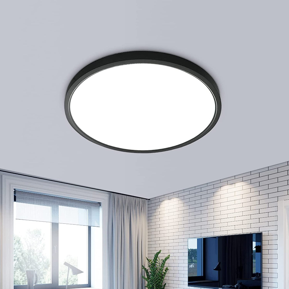 Lampa sufitowa LED 24W, lampa sufitowa 2160LM IP50, ultracienka lampa sufitowa 6500k Cool White, czarna okrągła lampa sufitowa do sypialni, salonu, korytarza, balkonu, łazienki, biura, Ø30cm