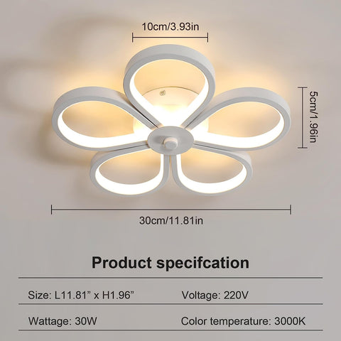Lámpara de techo LED de 30 W, diseño moderno, forma de flor creativa, lámpara de techo blanca cálida de 3000 K para sala de estar, dormitorio, comedor, oficina, blanco