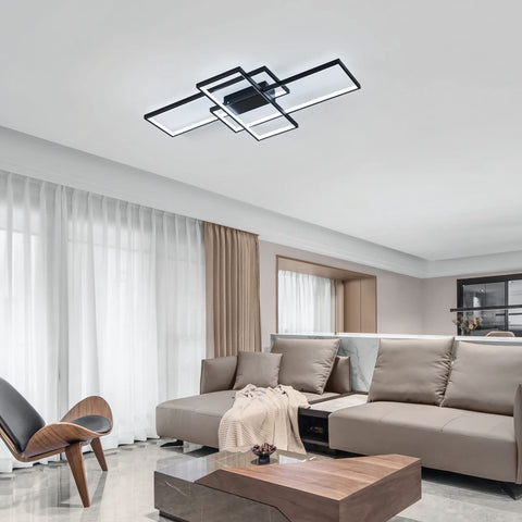 Luz de techo LED 38W Diseño moderno Blanco frío 6000K Lámpara de techo rectangular para sala de estar Dormitorio Comedor Oficina Negro