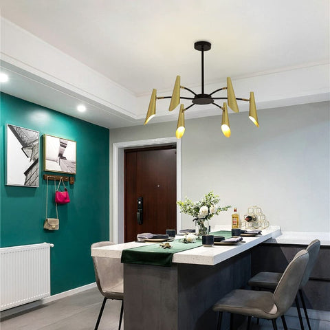 Lámpara colgante de araña industrial creativa moderna, lámpara de techo personalizada con diseño de paloma de arte del hierro para sala de estar y dormitorio (dorado + negro)