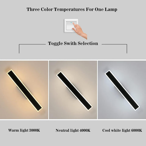 Lámpara de pared LED regulable moderna con forma de línea 3000K/4000K/6000K para dormitorio, sala de estar, pasillo, entrada negro