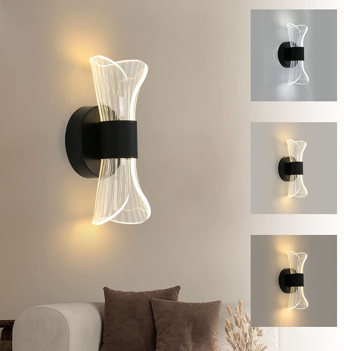 Lámpara de pared interior LED regulable, lámpara de pared LED moderna de 12 W, diseño creativo, iluminación acrílica, lámpara de pared para sala de estar, pasillo, dormitorio, escaleras, negro