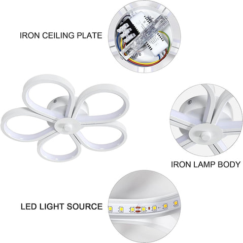 Lámpara de techo LED de 30 W, diseño moderno, forma de flor creativa, lámpara de techo blanca cálida de 3000 K para sala de estar, dormitorio, comedor, oficina, blanco