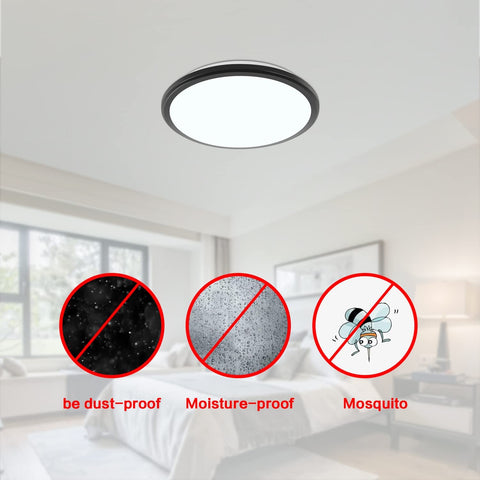 LED-Deckenleuchte, rund, 24 W, moderne Deckenleuchte, schwarze Deckenleuchte mit Bewegungsmelder, IP54 wasserdicht, staubdicht, LED-Innenlampe für Badezimmer, Balkon, Flur, Eingang, 6000 K