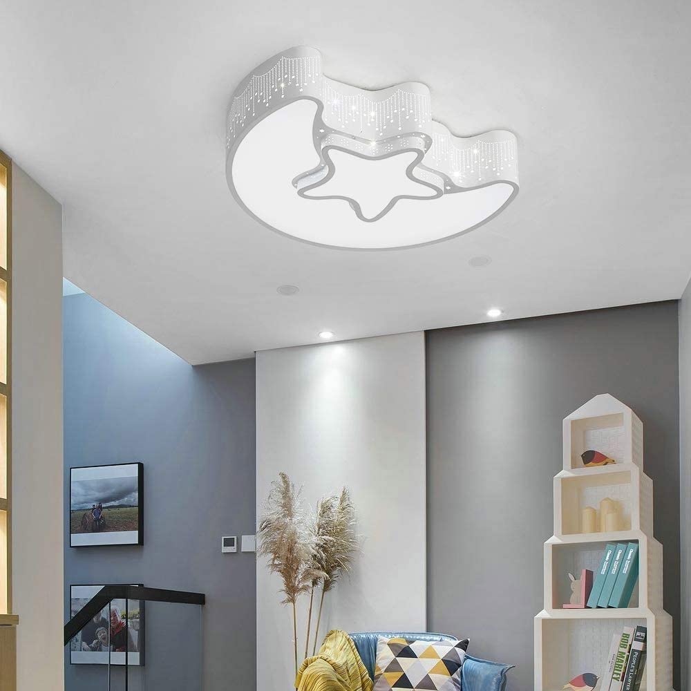 Plafonnier LED Dimmable, Lustres en forme d'étoile de lune, lampe de plafond led avec télécommande 3000K-6500K