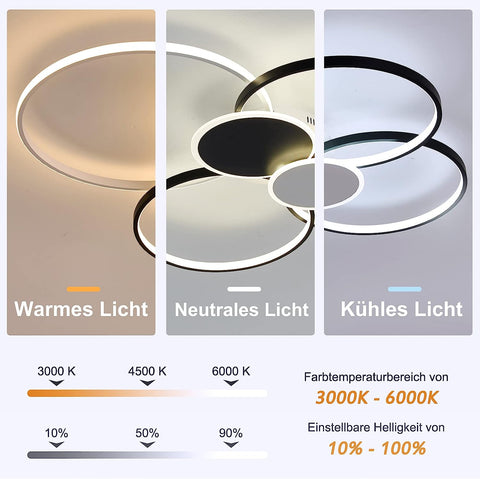 Lámpara de techo con anillos circulares de luz de techo Led regulable moderna 3000K-6000K para sala de estar dormitorio comedor Oficina