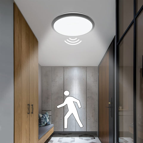 LED-Deckenleuchte, rund, 24 W, moderne Deckenleuchte, schwarze Deckenleuchte mit Bewegungsmelder, IP54 wasserdicht, staubdicht, LED-Innenlampe für Badezimmer, Balkon, Flur, Eingang, 6000 K