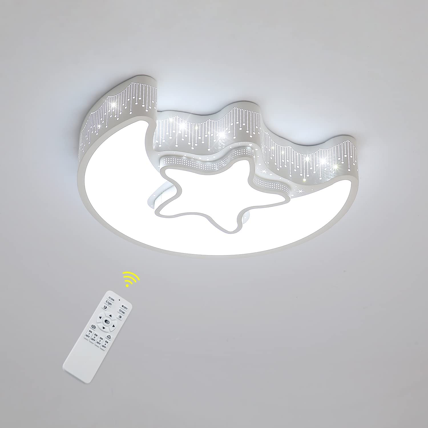 Plafonnier LED Dimmable, Lustres en forme d'étoile de lune, lampe de plafond led avec télécommande 3000K-6500K