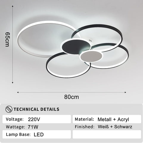 Lámpara de techo con anillos circulares de luz de techo Led regulable moderna 3000K-6000K para sala de estar dormitorio comedor Oficina