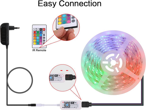 Tira LED WiFi Inteligente 5m 5050 RGB Control de Aplicación, IP65 Tira de Luz Flexible Multicolor Impermeable con Control Remoto para el Hogar Cocina Televisión Dormitorio Fiesta Decoración Festiva