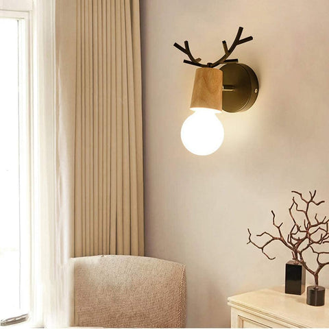 Retro wandlamp 2 stuks, creatieve houten wandlamp met gewei-ontwerp, vintage metalen wandverlichting, verstelbare binnenwandlampen voor woonkamer, slaapkamer, hal, moderne decoratie