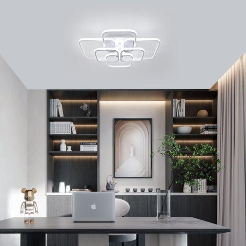 Lámpara de techo LED de 72 W, diseño moderno, círculo cuadrado, lámpara de techo, blanco frío, 6000 K, para sala de estar, dormitorio, comedor, oficina, blanco