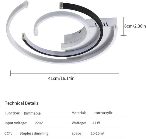 Lámpara de techo LED regulable con control remoto 36W Lámpara de techo LED moderna 41cm Luces de techo para dormitorio para el hogar Oficina Dormitorio Sala de estar Cocina Balcón Pasillo, 3000-6000K