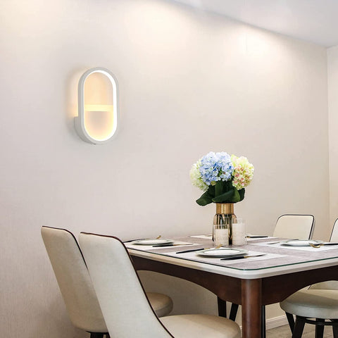 Lámpara de pared LED moderna, 3000K, 4000K, 6000K Lámpara de pared ajustable de 3 colores, iluminación de pared interior ovalada de 10W para pasillo, dormitorio, sala de estar (control de interruptor) blanco