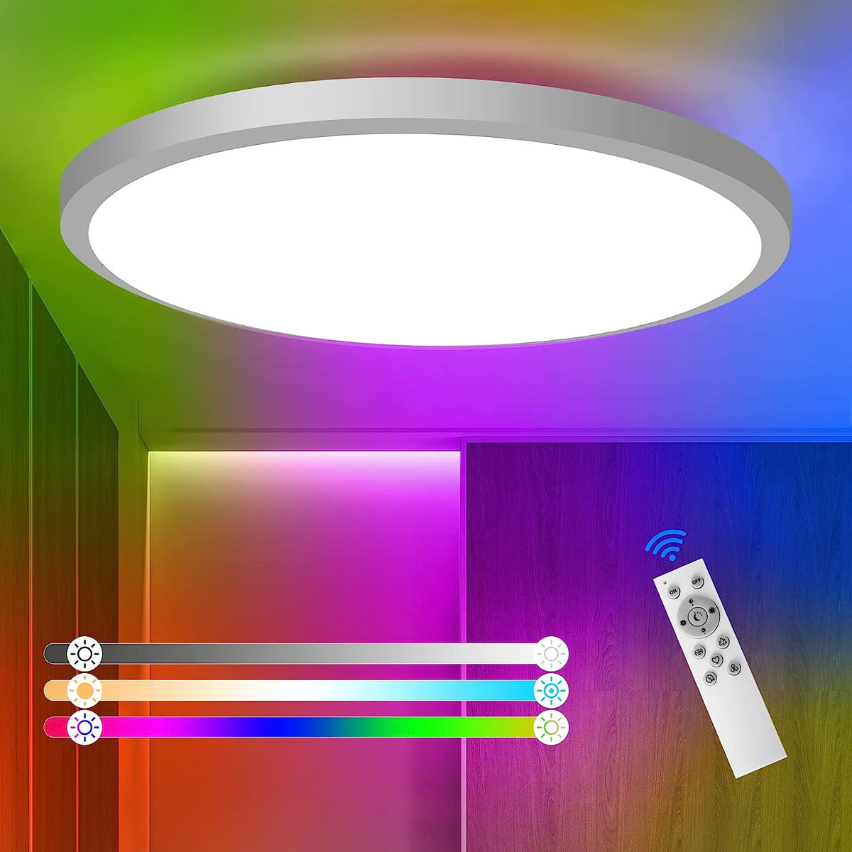 Lampa sufitowa LED z możliwością przyciemniania RGB 3000K-6500K Okrągła lampa sufitowa LED do łazienki Wodoodporna IP54 Do kąpieli, sypialni, salonu, kuchni ?30CM