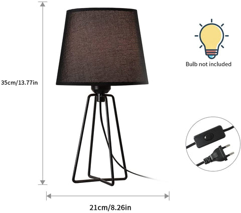 Lámpara de mesita de noche, lámpara de mesa de escritorio moderna con base de jaula de cesta de metal hueca, lámpara de mesa con pantalla de tela negra para dormitorio, sala de estar, oficina