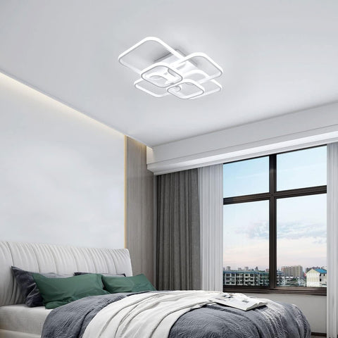 Lámpara de techo LED de 72 W, diseño moderno, círculo cuadrado, lámpara de techo, blanco frío, 6000 K, para sala de estar, dormitorio, comedor, oficina, blanco
