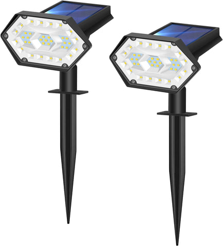 2 szt. Zewnętrzny reflektor solarny, 35 diod LED Zewnętrzna lampa solarna Wodoodporna IP65, regulowana w 4 trybach oświetlenia, Zewnętrzny reflektor solarny 180° do ogrodu, dziedzińca, ścieżki, podjazdu, chłodnego białego światła