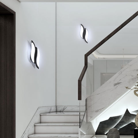 Lámpara de pared LED para interiores, lámpara de pared moderna, 12 W, 2300 lm, iluminación acrílica, lámpara de pared para sala de estar, dormitorio, escaleras, luz blanca fría de 6500 K, color negro