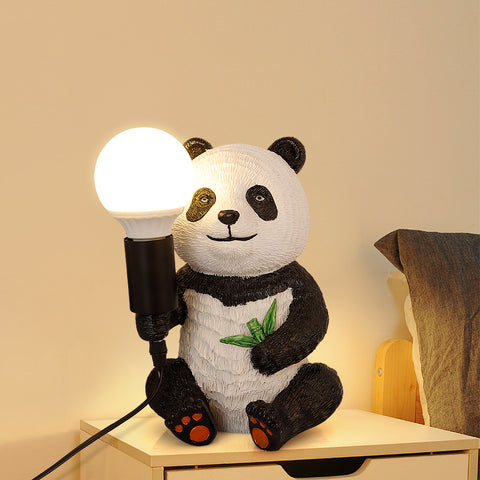 Lámparas de mesa de diseño de panda de resina, luz nocturna creativa moderna con cable enchufable, lámpara de escritorio LED de animales