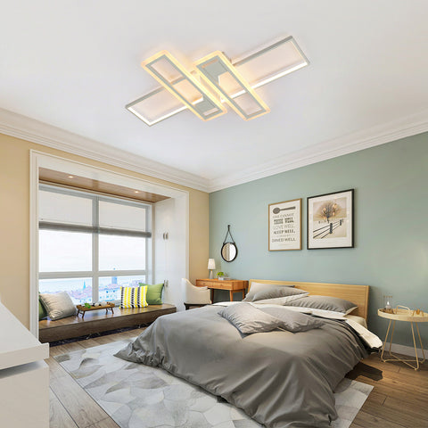 Plafoniera Lampadario LED Dimmerabile con Telecomando, Moderna Lampada Da Soffitto Quadrata A 3 Strati 50W Acrilico Montaggio A Incasso Plafoniere per Sala da Pranzo Soggiorno Cucina Ufficio