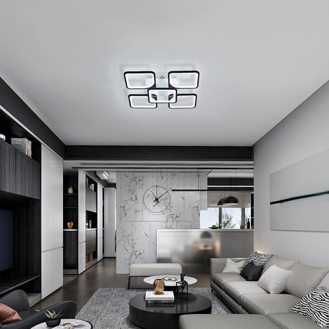 Lámpara de techo LED moderna, lámpara de techo acrílica de 4 + 1 luces, iluminación de techo cuadrada negra 64W 220V, lámpara de techo de luz blanca fría 6500K para sala de estar, dormitorio, estudio (no regulable)