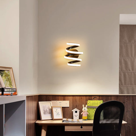 Lámpara de pared LED de 21 W, espiral negra, creatividad moderna, lámpara de pared de metal de aluminio, lámpara de pared interior de 3000 K, adecuada para dormitorio, pasillo, sala de estar, bar
