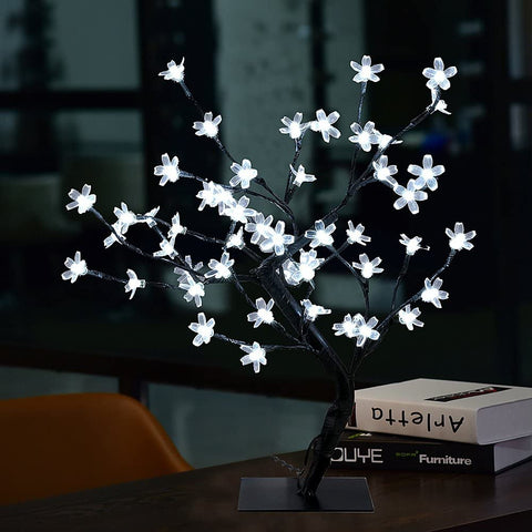 Lámpara LED de cerezo, 0,45 M 48 LED, árbol de luz LED, ramas negras, para decoración del hogar (blanco)