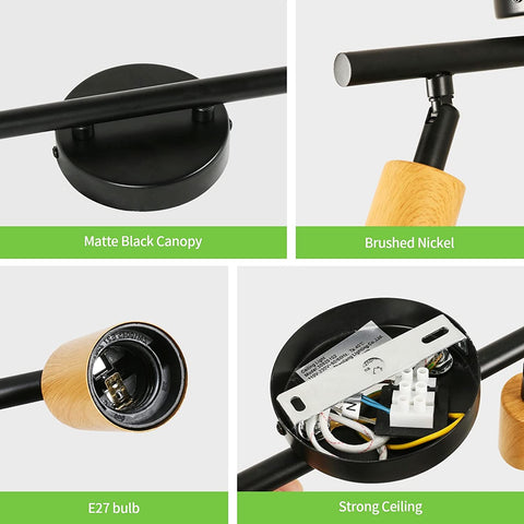 Foco de techo, luz de techo con foco ajustable negro, luz de techo LED industrial ajustable de 2 vías para escaleras de pasillo de oficina