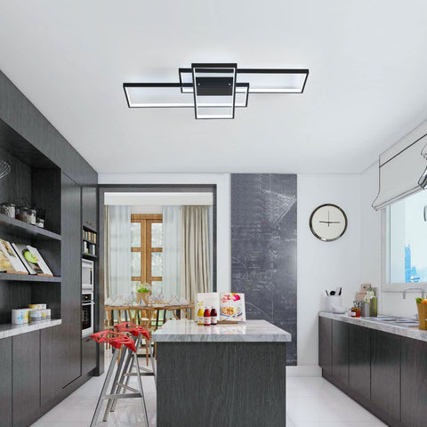 Luz de techo LED 38W Diseño moderno Blanco frío 6000K Lámpara de techo rectangular para sala de estar Dormitorio Comedor Oficina Negro