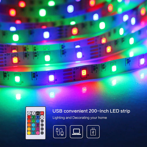 5M LED-strip, flexibele heldere RGB-kamer-LED, veelkleurige LED-lichtstrip met afstandsbediening voor slaapkamer, keuken, tv, feest