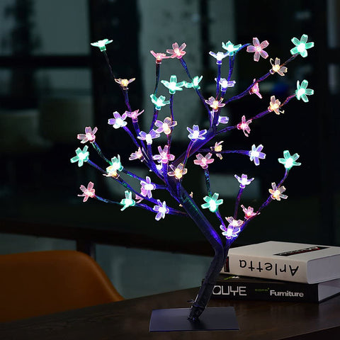 Lámpara LED de Cerezo, 0,45 M 48 LED, Árbol de Luz LED, Ramas Negras, para decoración del hogar (Multicolor)