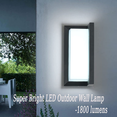 Aplique de pared para exterior de 16 W, lámpara de pared LED impermeable IP65, apliques de pared para exterior impermeables cuadrados para balcón, jardín, terraza, blanco frío 6500 K, negro