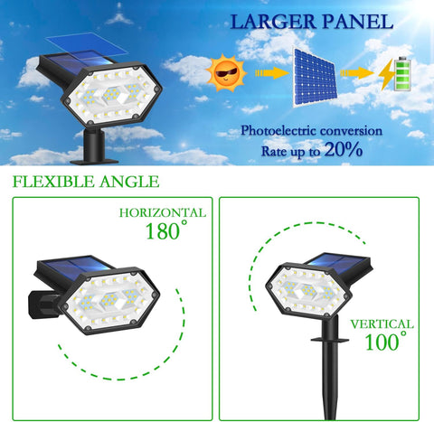 2 szt. Zewnętrzny reflektor solarny, 35 diod LED Zewnętrzna lampa solarna Wodoodporna IP65, regulowana w 4 trybach oświetlenia, Zewnętrzny reflektor solarny 180° do ogrodu, dziedzińca, ścieżki, podjazdu, chłodnego białego światła