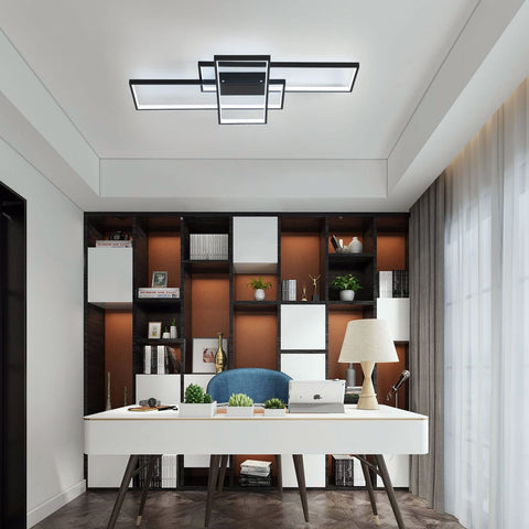 Luz de techo LED 38W Diseño moderno Blanco frío 6000K Lámpara de techo rectangular para sala de estar Dormitorio Comedor Oficina Negro