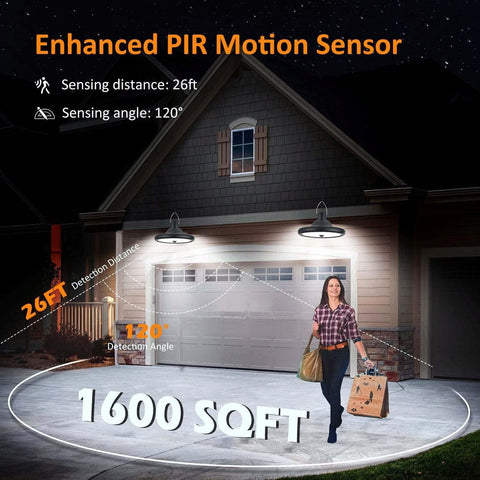 Luz solar exterior interior, lámpara colgante solar de doble cabezal con sensor de movimiento y control remoto, cable de 5 m impermeable IP65 para jardín, patio, balcón, garaje, granero