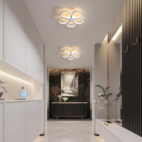 Lámpara de techo LED de 30 W, diseño moderno, forma de flor creativa, lámpara de techo blanca cálida de 3000 K para sala de estar, dormitorio, comedor, oficina, blanco