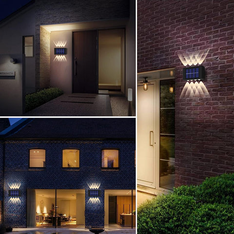 Luz solar al aire libre 2 piezas LED lámpara de pared blanco cálido 3000 K para patio jardín pasillo terraza cerca de la pared camino patio villa negro