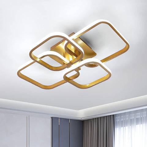 Lámpara de techo LED de diseño moderno, lámpara de techo circular cuadrada, blanco frío 6000K para sala de estar, dormitorio, comedor, oficina, dorado